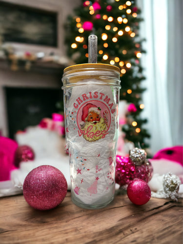 Pink Christmas Glass Tumbler
