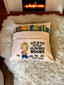 Girl Who Loves Books Pocket Pillow