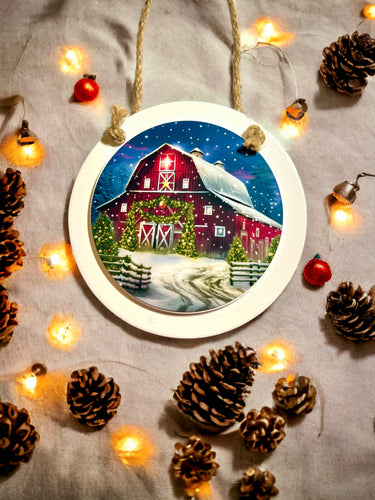 Red Barn Wooden Ornament