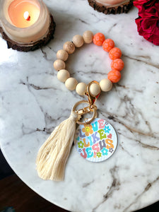 Orange & Wood Bracelet Keychain